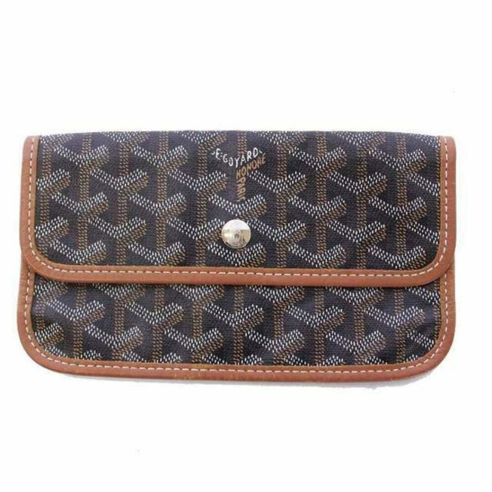 Authentic GOYARD Saint Louis PM Pochette Black-Brown Canvas/Leather Pouch Wallet